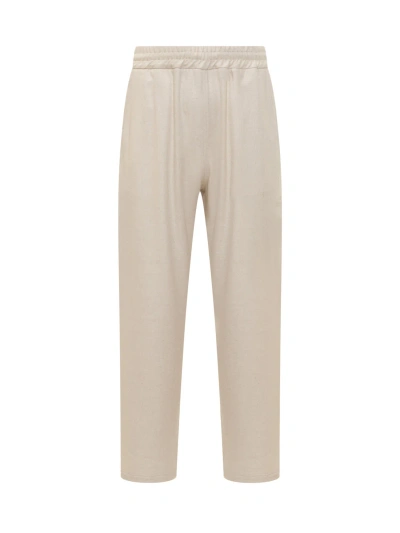 Gcds Linen Blend Wide Trousers In Off-white
