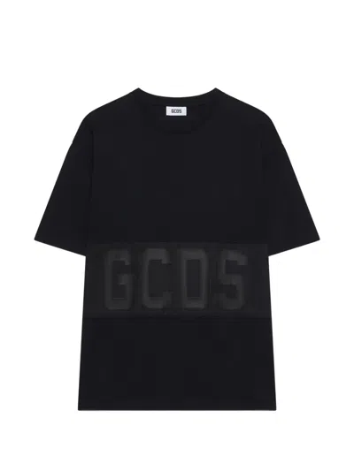 Gcds Band Logo Tonal Loose Fit T Shirt In Black