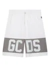 Gcds Cotton Jersey Bermuda Shorts With Logo Print In White