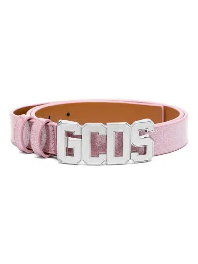 Gcds Logo-buckle Glitter Belt In Pink