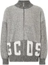 Gcds Grey Ribbed Logo Full Zip Cardigan In Gray