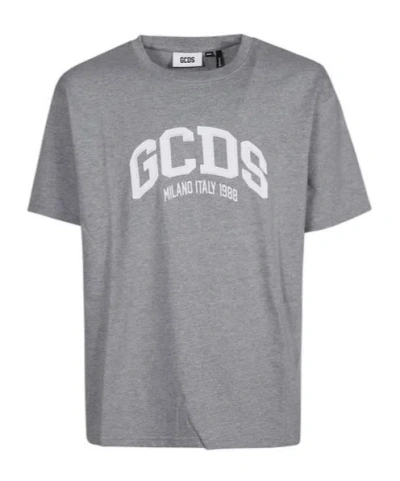 Gcds Logo Contrast Crewneck T-shirt In Grey