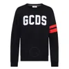 Gcds Crew Neck Sweater With Bold Logo And Striped Accents In Black