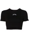 Gcds Logo-embroidered Cropped T-shirt In Black
