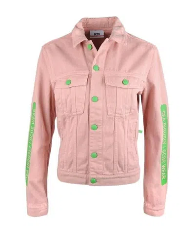 Gcds Logo Denim Jacket In Pink