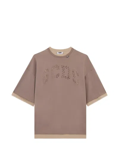 Gcds Layered Logo Short Sleeve Oversized T-shirt In Brown