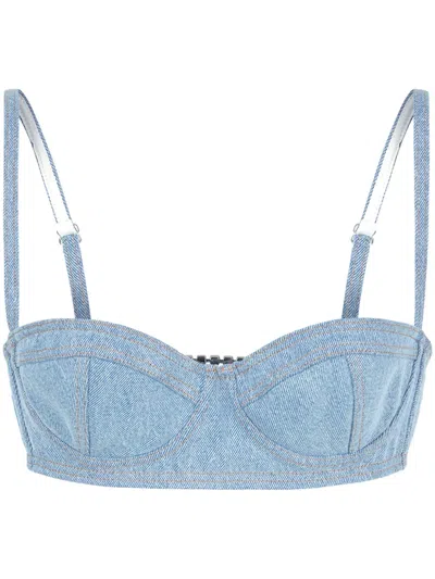 Gcds Logo-embellished Denim Bustier Top In Blue