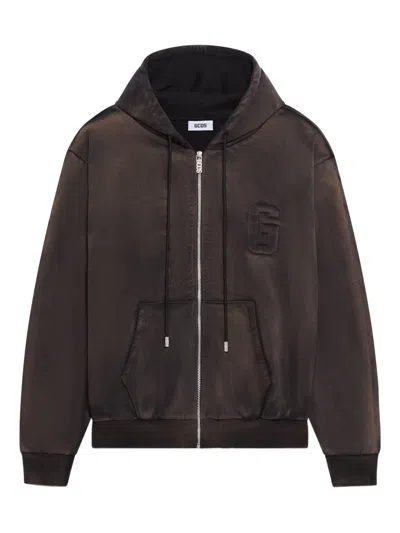 Gcds Logo-embossed Zip-up Hoodie In Black