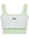 Gcds Logo-embroidered Bouclé Cropped Top In Blue