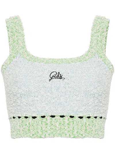 Gcds Logo-embroidered Bouclé Cropped Top In Blue