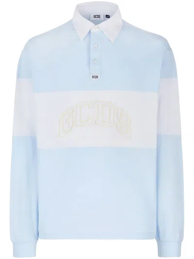 Gcds Logo-embroidered Cotton Polo Shirt In Blue