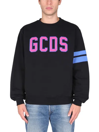 Gcds Logo Embroidered Cotton Sweatshirt In Black