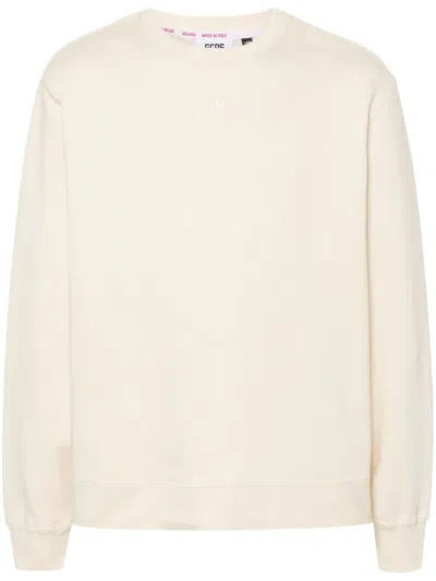 Gcds Logo-embroidered Cotton Sweatshirt In Neutrals