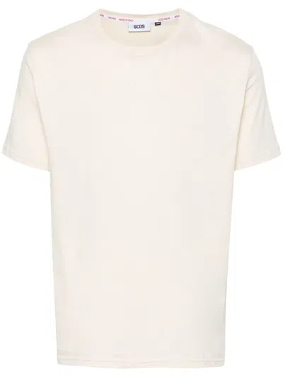 Gcds Logo-embroidered Cotton T-shirt In Neutrals