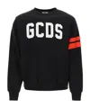 Gcds Crew Neck Sweater With Bold Logo And Striped Accents In Black
