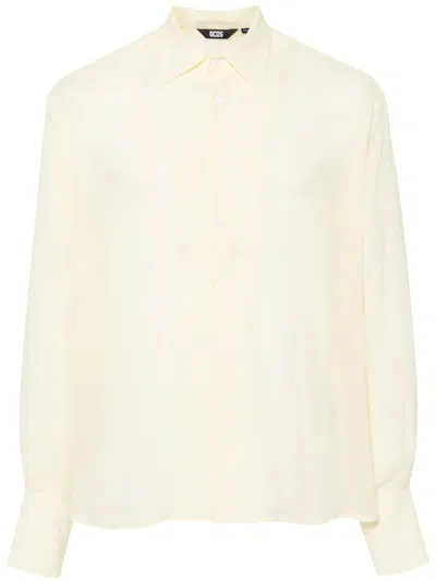 Gcds Logo-embroidered Georgette Shirt In Yellow