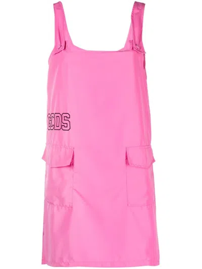Gcds Logo-embroidered Mini Dress In Pink