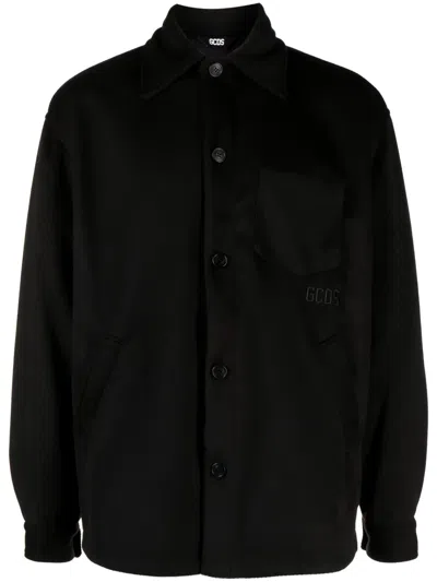 Gcds Logo-embroidered Button-up Jacket In Black