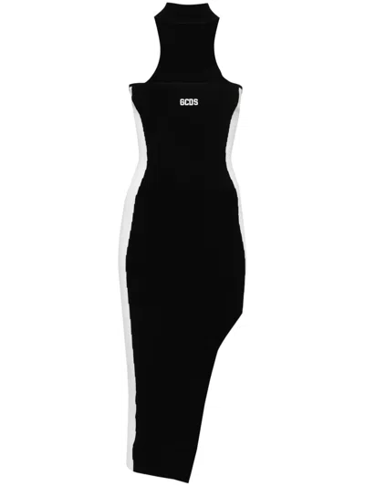 Gcds Logo-embroidered Ribbed Dress In Black