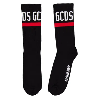 Gcds Logo-embroidered Ribbed Socks In Black