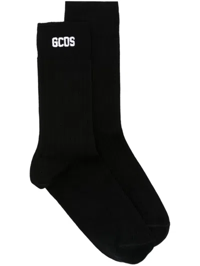 Gcds Logo-embroidered Ribbed Socks In Black