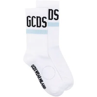 Gcds Logo-embroidered Ribbed Socks In Blue
