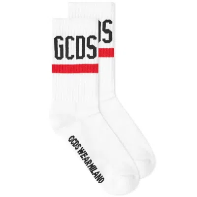 Gcds Logo-embroidered Ribbed Socks In White