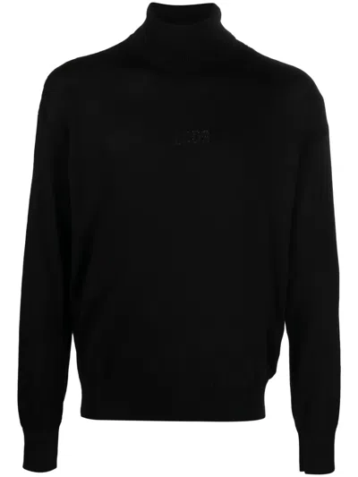 Gcds Logo-embroidered Roll-neck Jumper In Black