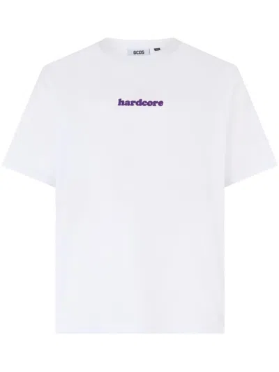 Gcds Logo-embroidered T-shirt In White