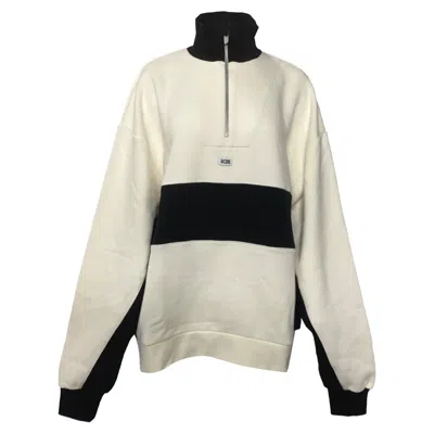 Pre-owned Gcds Logo Half-zipped Sweater In White And Black Cotton