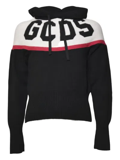 Gcds Logo-intarsia Hoodie In Black