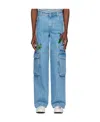 Gcds Blue Embroidered Denim Cargo Pants In Blue
