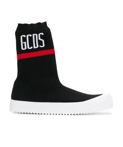 Gcds Logo Knitted High-top Casual Sneakers In Black