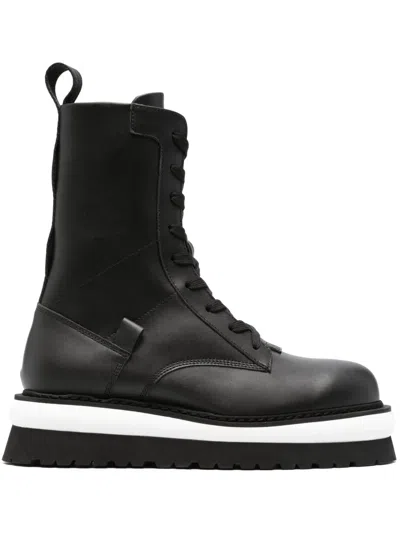 Gcds Logo-lettering Leather Boots In Black