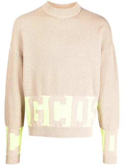 Gcds Logo-lettering Rib-knit Jumper In Brown