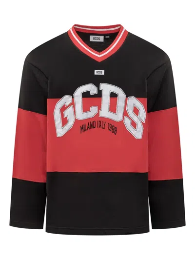 Gcds Logo Long Sleeve T-shirt In Black