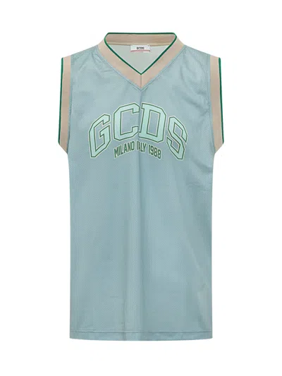 Gcds Logo Lounge Tank Top In Quarry Grey/white