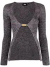Gcds Long Multicolor Cardigan With Logo Clip In Lurex Woman In Grey
