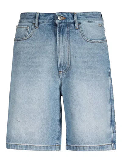 Gcds Logo-patch Denim Shorts In Blue