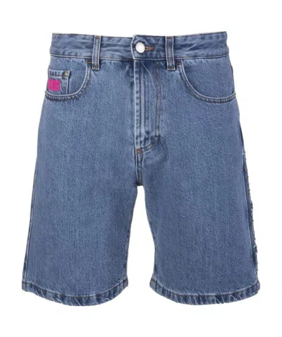 Gcds Logo Patch Denim Shorts In Blue