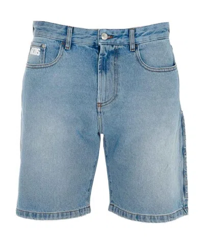 Gcds Logo-patch Denim Shorts In Blue