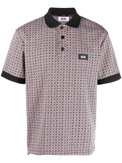 Gcds Logo-patch Jacquard Polo Shirt In Rot