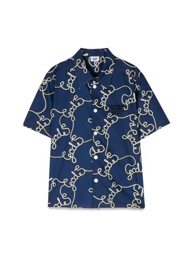 Gcds Kids' Logo-print Short-sleeved Shirt In Blue