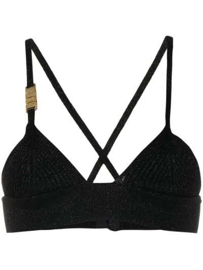 Gcds Logo-plaque Lurex Cropped Top In Black