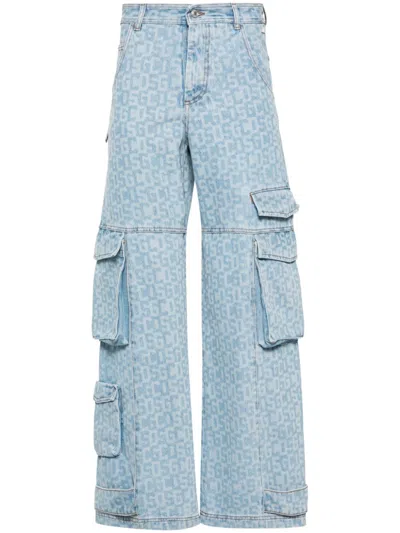 Gcds Logo-print Cargo Jeans In 蓝色