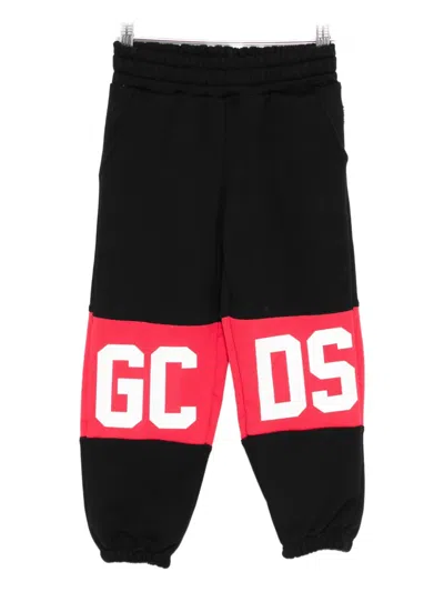 Gcds Kids' Logo-print Colour-block Trousers In Black
