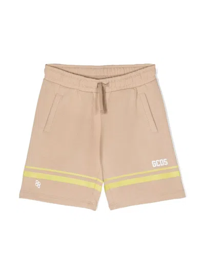 Gcds Kids' Logo-print Cotton Casual Shorts In Neutrals