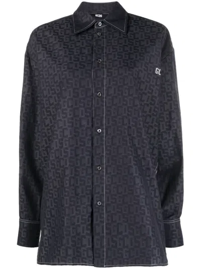 Gcds Logo-print Cotton Shirt In Black