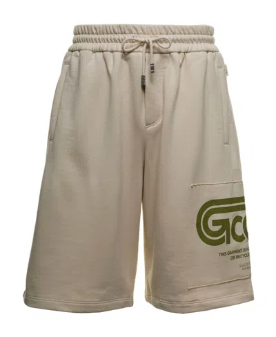 Gcds Logo-print Cotton Track Shorts In Nude