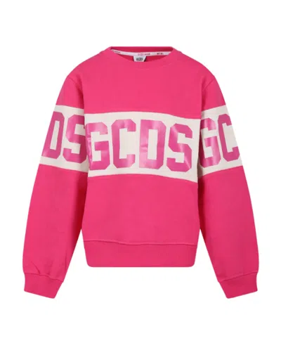 Gcds Logo-print Crew-neck Sweatshirt In Pink